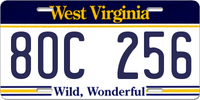WV license plate 8OC256