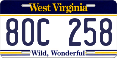 WV license plate 8OC258