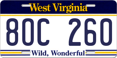 WV license plate 8OC260
