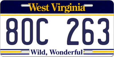 WV license plate 8OC263