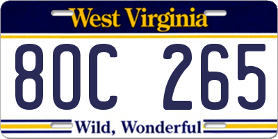 WV license plate 8OC265