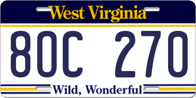 WV license plate 8OC270