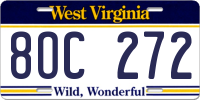 WV license plate 8OC272