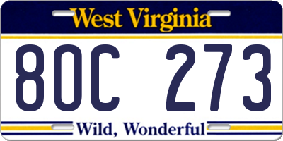 WV license plate 8OC273
