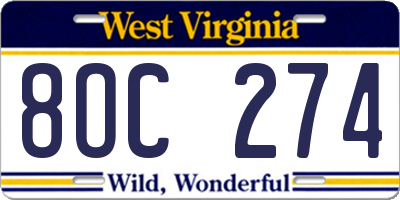 WV license plate 8OC274