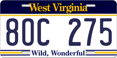 WV license plate 8OC275