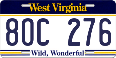 WV license plate 8OC276