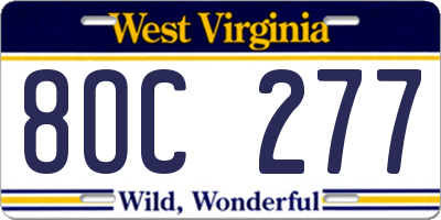 WV license plate 8OC277