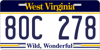 WV license plate 8OC278