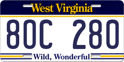 WV license plate 8OC280