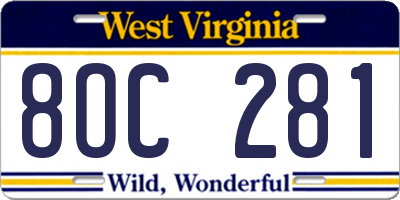 WV license plate 8OC281