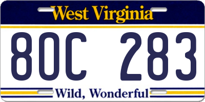 WV license plate 8OC283