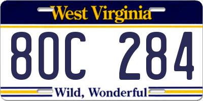 WV license plate 8OC284
