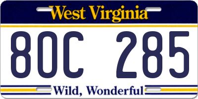 WV license plate 8OC285