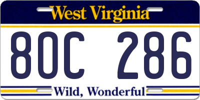WV license plate 8OC286