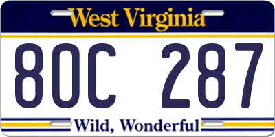 WV license plate 8OC287