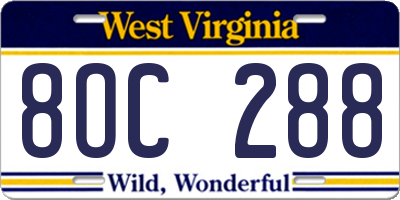WV license plate 8OC288