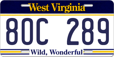 WV license plate 8OC289