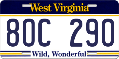 WV license plate 8OC290