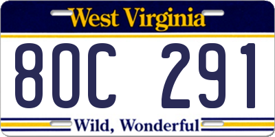 WV license plate 8OC291