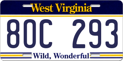 WV license plate 8OC293