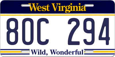 WV license plate 8OC294