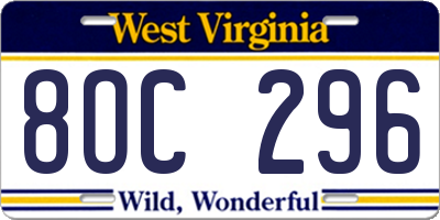 WV license plate 8OC296