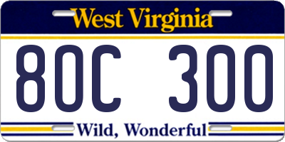 WV license plate 8OC300