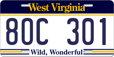 WV license plate 8OC301