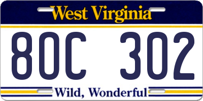WV license plate 8OC302