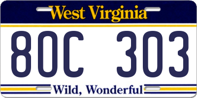 WV license plate 8OC303