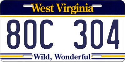 WV license plate 8OC304