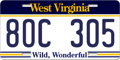 WV license plate 8OC305