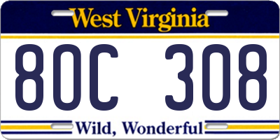 WV license plate 8OC308