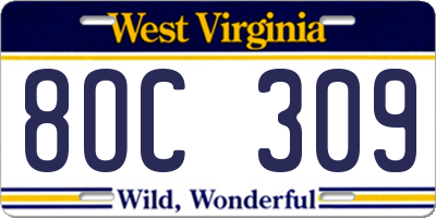 WV license plate 8OC309
