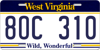 WV license plate 8OC310