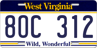 WV license plate 8OC312