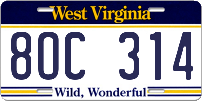 WV license plate 8OC314