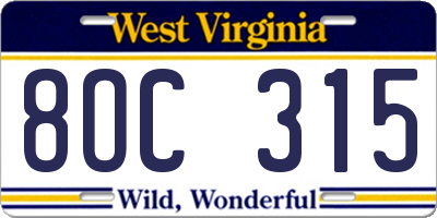 WV license plate 8OC315