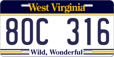 WV license plate 8OC316