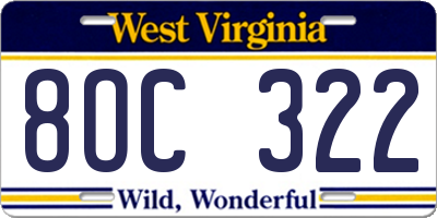 WV license plate 8OC322