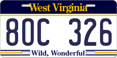 WV license plate 8OC326