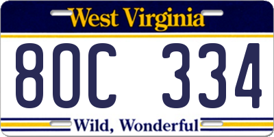 WV license plate 8OC334
