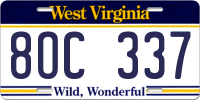 WV license plate 8OC337