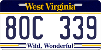 WV license plate 8OC339
