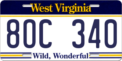 WV license plate 8OC340