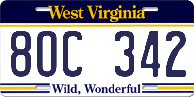 WV license plate 8OC342