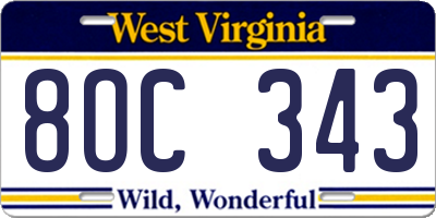 WV license plate 8OC343
