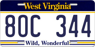 WV license plate 8OC344