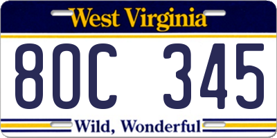 WV license plate 8OC345